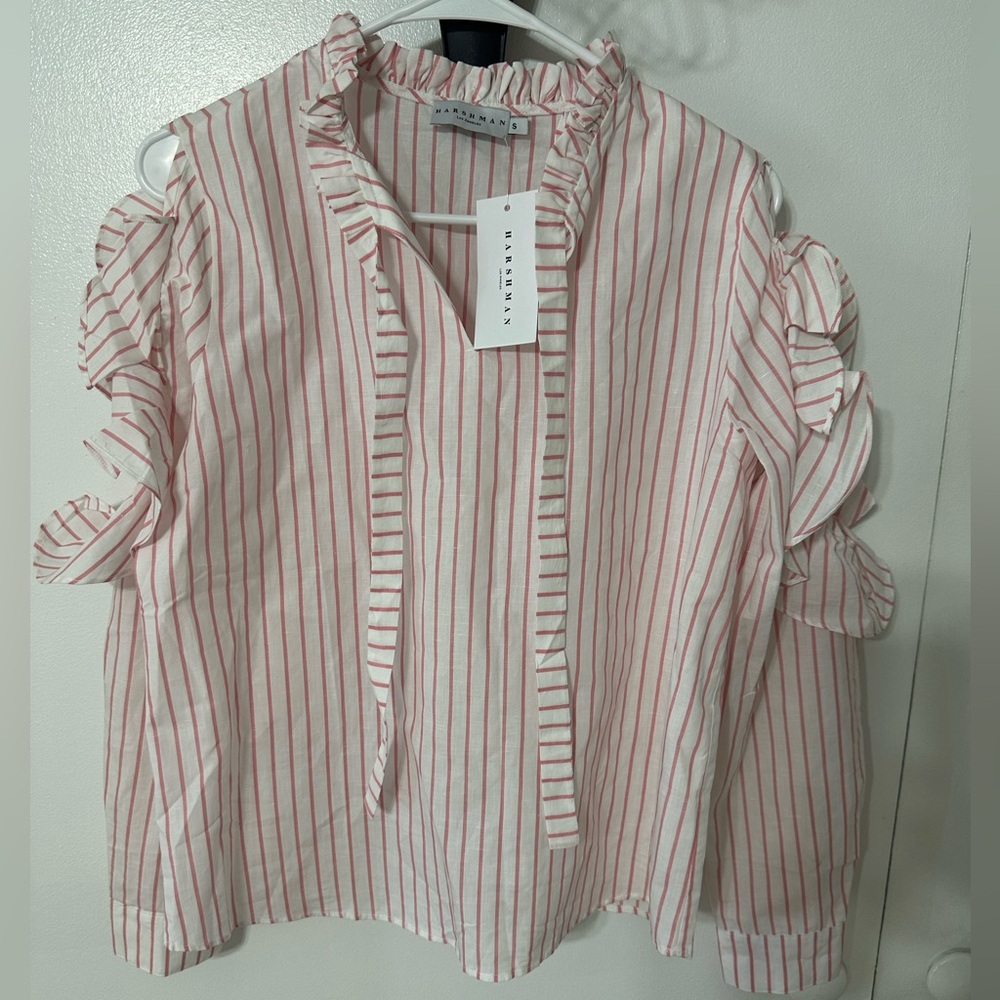 Harshman striped cutout blouse linen/cotton